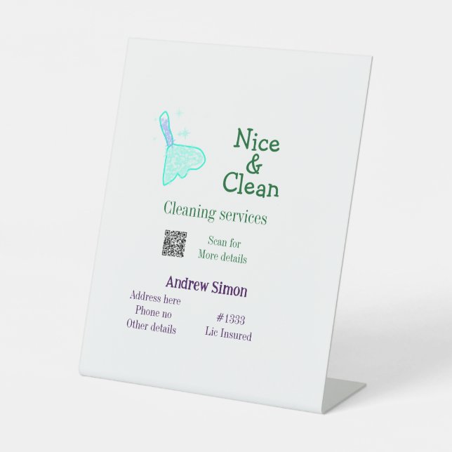 Grünes blaues gitter sauberes Mopp Name q r b Sockelschild (Vorderseite)