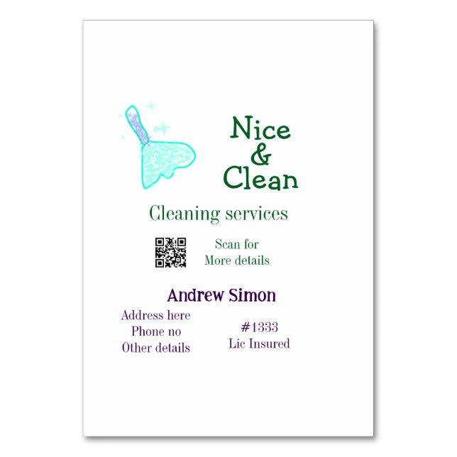 Grünes blaues gitter sauberes Mopp Name q r b Tischnummer (Vorderseite)