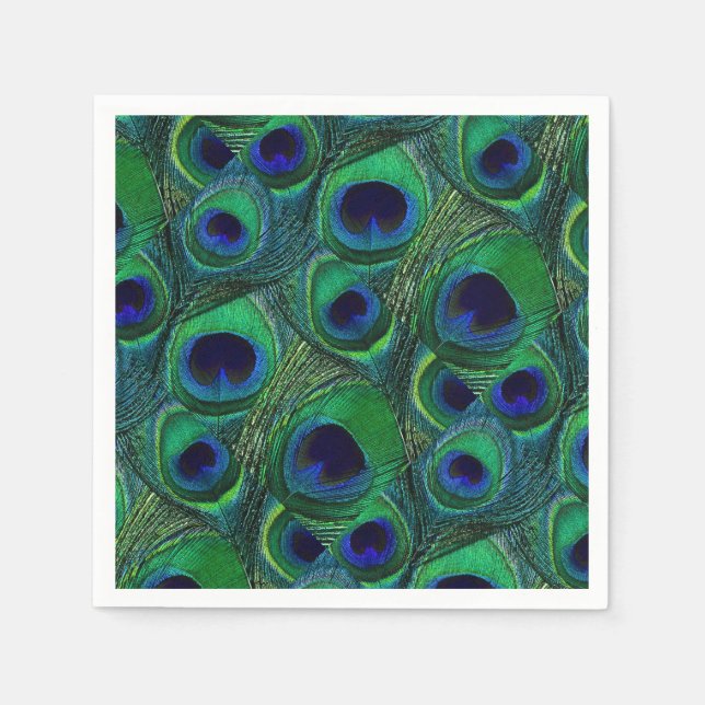 Grünes, blaues, Lila Pfauenfederpapier Napkins Serviette (Vorderseite)