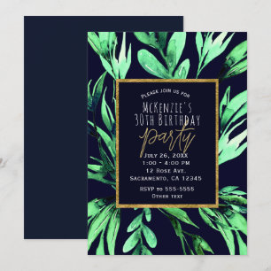 Grünes blaues Wasserfarben Botanisches Glam Party Einladung