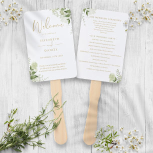 Grünes Blumen-Gold-Hochzeitsprogramm-Handfächer Fächer