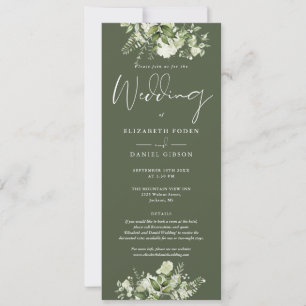 Grünes Blumen-Monogramm-Dekor Olivenhochzeit Einladung