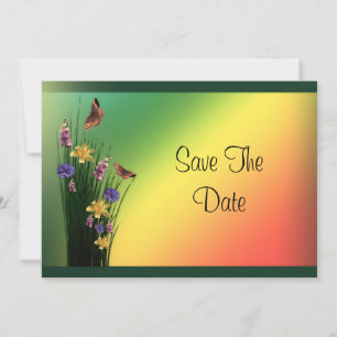 Grünes Blumenbouquet und Schmetterlinge Geburtstag Save The Date