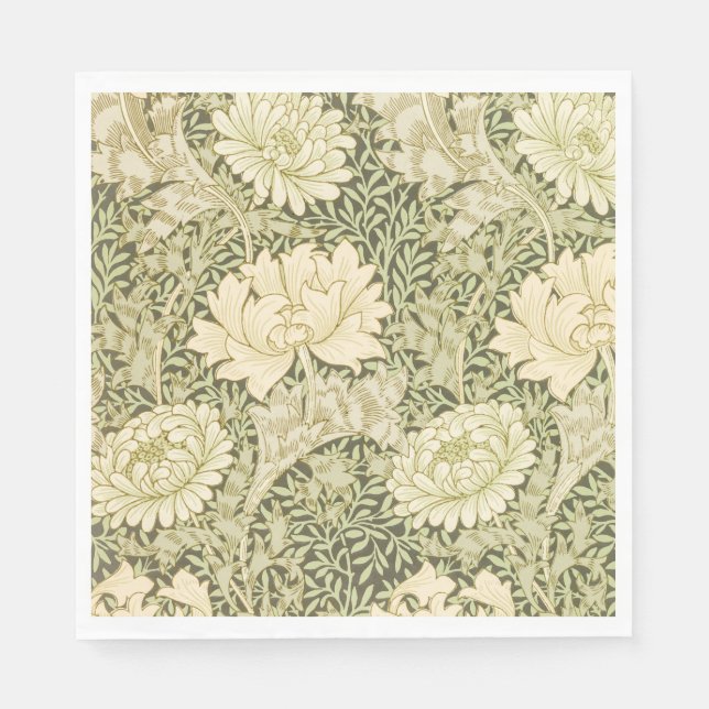 Grünes Blumendesign von Wm Morris Serviette (Vorderseite)