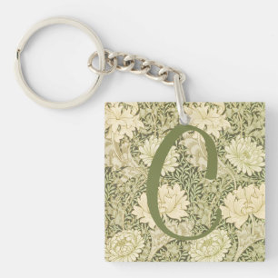 Grünes Blumendesign Wm Morris Monogramm Schlüsselanhänger