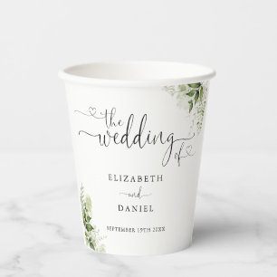 Grünes Blumenherz Schrift Hochzeit Pappbecher