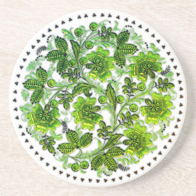 Grünes Blumenmuster Boho runder Untersetzer (Vorne)