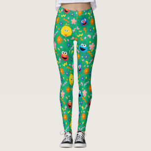Grünes Blumenmuster in der Sesamstraße Leggings