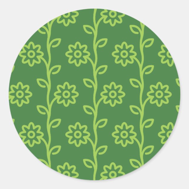 Grünes Blumenmuster Runder Aufkleber (Vorderseite)