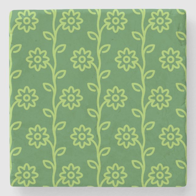 Grünes Blumenmuster Steinuntersetzer (Vorderseite)