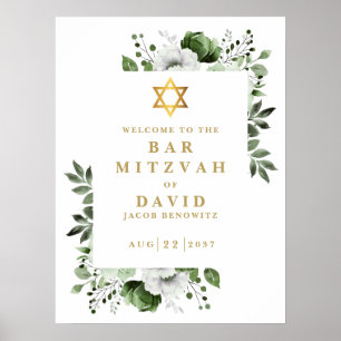 Grünes Blumenschriftzeichen Bar Mitzvah Bat Mitzva Poster