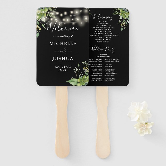 Grünes Blumenstrauß Hochzeitsprogramm Fächer (Vorne und Hinten)