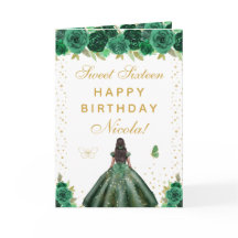 Grünes Blumiges Dunkle Haut Mädchen Sweet Sixteen