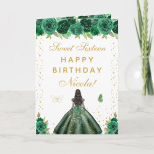 Grünes Blumiges Dunkle Haut Mädchen Sweet Sixteen Karte