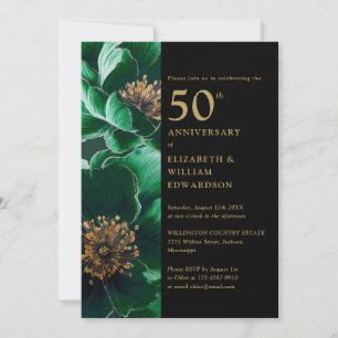 Grünes Blumiges Schwarz und Gold Chic 50. Jubiläum Einladung