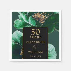 Grünes Blumiges Schwarz und Gold Chic 50. Jubiläum Serviette