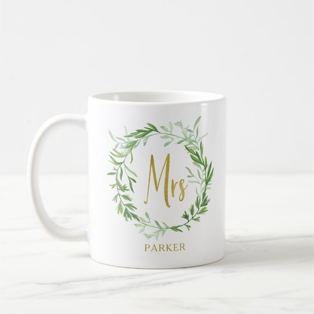 Grünes botanisches Blätter Kranz | Imitate Gold Mr Tasse (Links)
