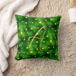 Grünes Botanisches Foliage Weihnachtsbaum-Monogram Kissen