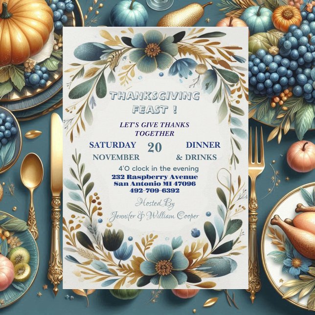 Grünes botanisches Folklore Herbstfest Erntedank Einladung (Green Botanical Foliage Autumn Thanksgiving Feast Invitation)