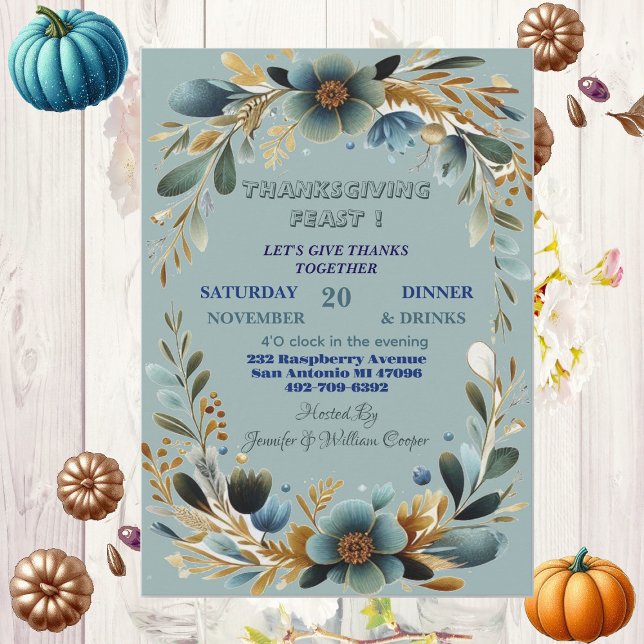 Grünes botanisches Folklore Herbstfest Erntedank Einladung (Green Botanical Foliage Autumn Thanksgiving Feast Invitation)
