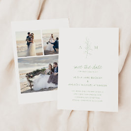 Grünes botanisches Foto mit sauberem Sage Elegante Save The Date