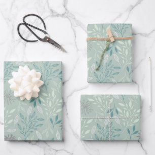Grünes botanisches Geschenkpapier-Set mit 3 Flachb Geschenkpapier Set