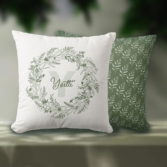 Grünes botanisches Monogramm Y Kissen (Von Creator hochgeladen)
