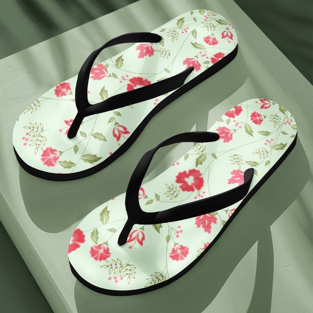 Grünes botanisches Muster Flip Flops (Flip flops summer sandals floral pattern.)