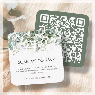 Grünes botanisches   RSVP QR Code für Hochzeiten Begleitkarte