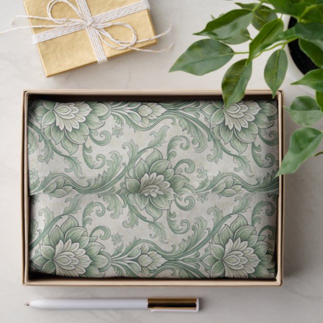 Grünes botanisches Vintage-Muster Seidenpapier (Geschenk)