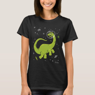 Grünes Brontosaurus Dinos im Weltraum T-Shirt