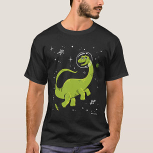 Grünes Brontosaurus Dinos im Weltraum T-Shirt
