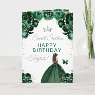 Grünes brünettes Haar Mädchen Sweet Sixteen Geburt Karte