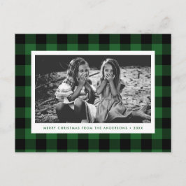 Grünes Buffalo Karierter Single Foto Weihnachten Postkarte