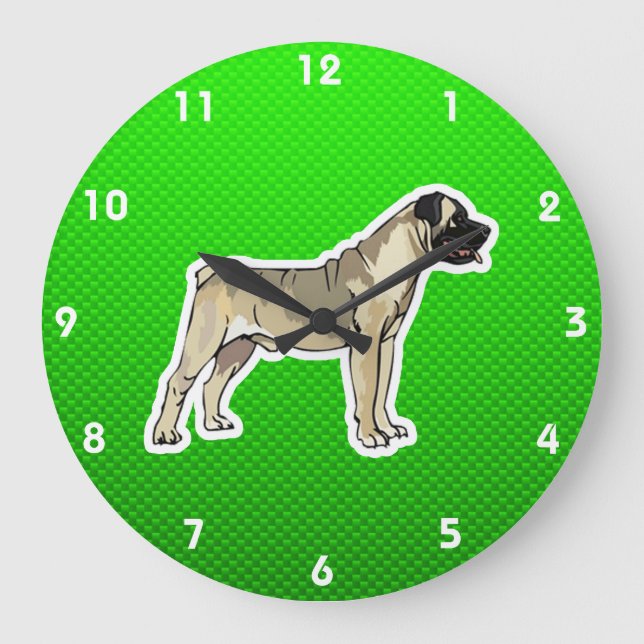 Grünes Bullmastiff Große Wanduhr (Vorderseite)