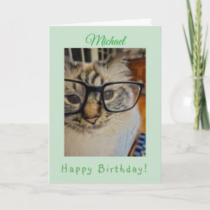 Grünes CAT Originalfoto GEBURTSTAG Name Karte