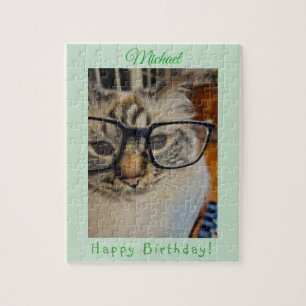 Grünes CAT Originalfoto GEBURTSTAG Name Puzzle