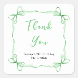 Grünes Coquette-Band Geburtstagsfeier Danke Quadratischer Aufkleber