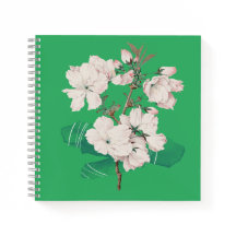 Grünes Cover mit weißem Blume-Notebook