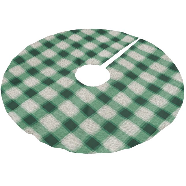 Grünes Creme-Kariert Polyester Weihnachtsbaumdecke (Schrägansicht)