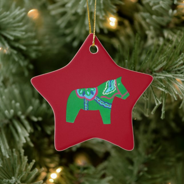 grünes dalmatinisches Pferd # 7 Keramik Ornament (Baum)