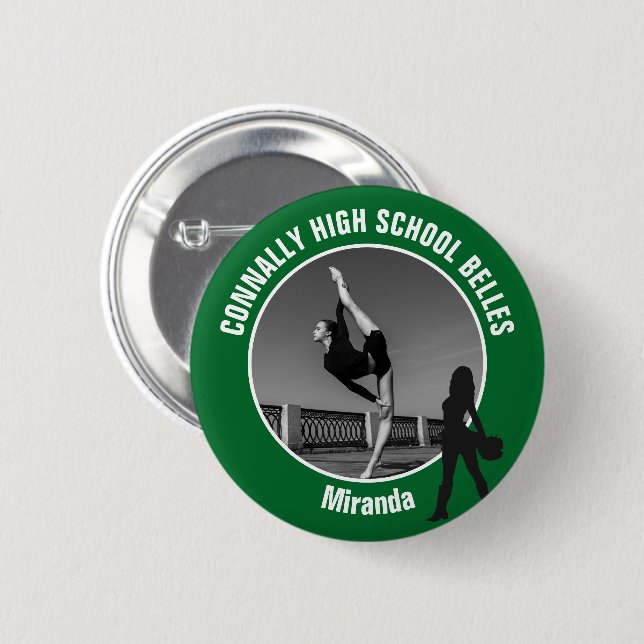 Grünes Drill-Team-Foto High School Tänzerin Button (Vorne & Hinten)