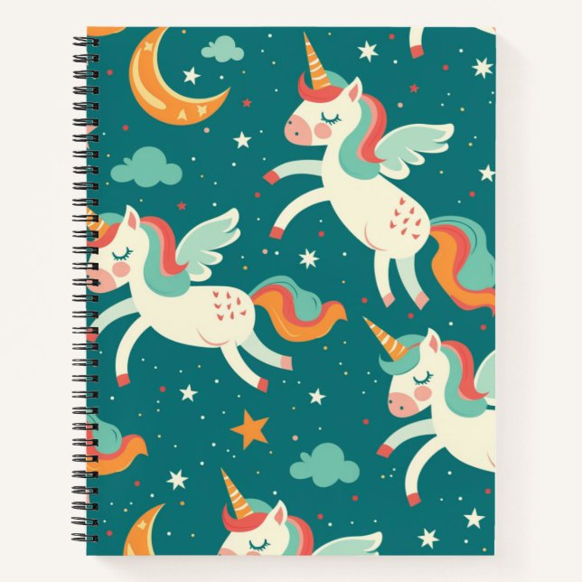Grünes Einhorn für Kinder Notizbuch (Vorderseite)