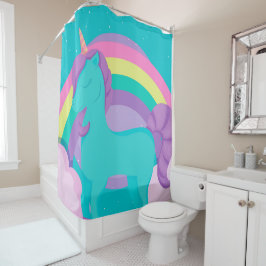 Grünes Einhorn mit Regenbogenduschvorhang Duschvorhang