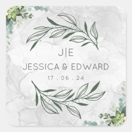 Grünes elegantes Hochzeitssaal Quadratischer Aufkleber