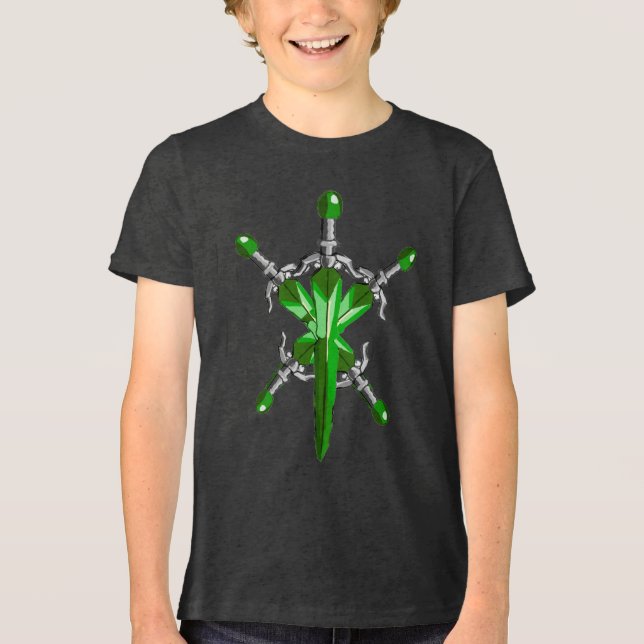 Grünes Energie-Explosion-Fantasy-Schwert Tri-Blend Shirt (Vorderseite)