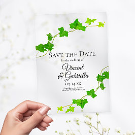 Grünes Englisch Ivy Vine Wedding Save the Date Acryleinladungen