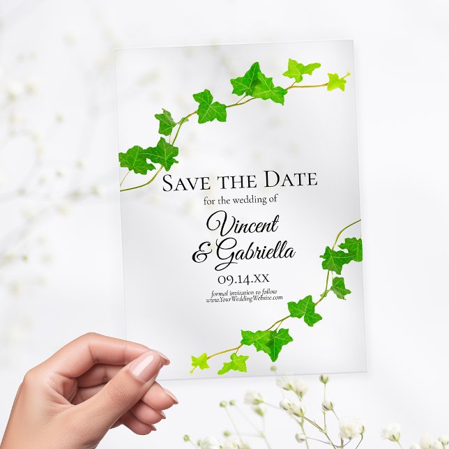 Grünes Englisch Ivy Vine Wedding Save the Date Acryleinladungen (Von Creator hochgeladen)
