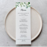 Grünes Eukalyptus Botanisches Kalligrafisches Aben Menükarte<br><div class="desc">Diese grüne eukalyptus botanische Kalligrafie Dinner-Karte ist perfekt für eine moderne Hochzeit. Das Design verfügt über handgemalte,  kunstvolle eukalyptus-grüne Blätter,  die zu feinen Bouquets zusammengesetzt sind,  um Ihre Veranstaltung zu verzieren. Dieses Menü kann für Hochzeitsempfang,  Probe Dinner,  Brautparty oder jede Veranstaltung verwendet werden.</div>