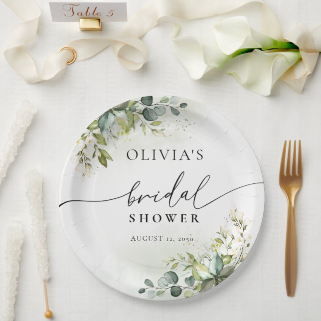 Grünes Eukalyptus-Brautparty Pappteller (Hochzeit)